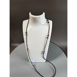 26" Black Seed Bead Necklace with Glass Evil Eye Beads Boho Artisan Layering